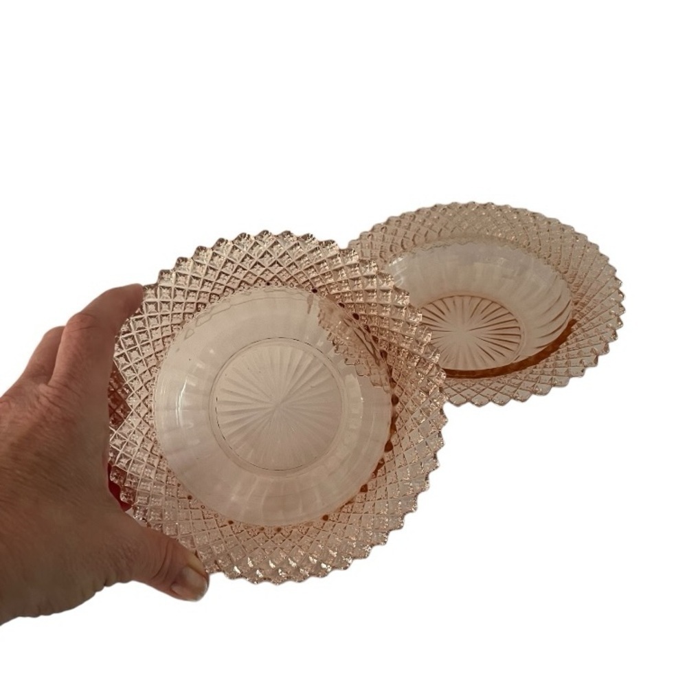 Miss America (Diamond Pattern) Pink Depression Glass 6 1/4” Bowl (set of 2)